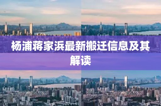 杨浦蒋家浜最新搬迁信息及其解读
