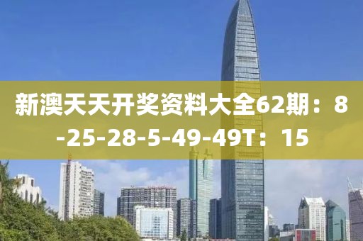 新澳天天开奖资料大全62期：8-25-28-5-49-49T：15