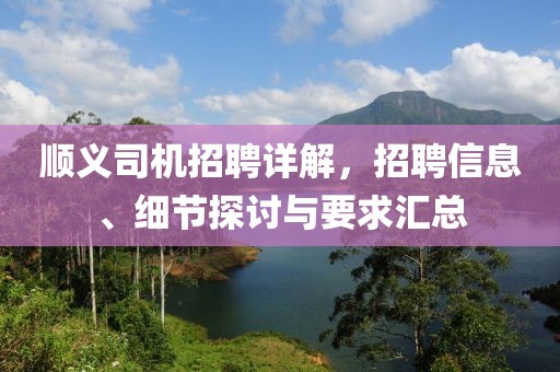 顺义司机招聘详解，招聘信息、细节探讨与要求汇总